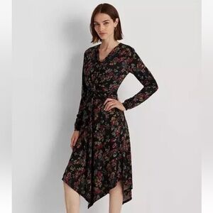 Ralph Lauren Black Label Size 8 Asymmetrical Hem Knotted Waist Floral Dress